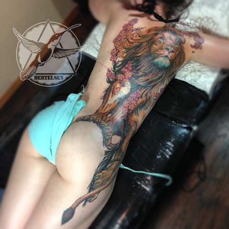 Tattoos - Lion and Cherry Blossoms - 108256